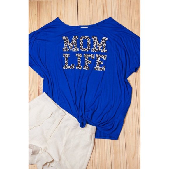 Pink Peplum Boutique Tops - Short Sleeve "Mom Life" Leopard Oversized Tee